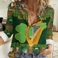 Personalized Ireland Christmas Women Casual Shirt Irish Harp With Lucky Shamrock - Wonder Print Shop