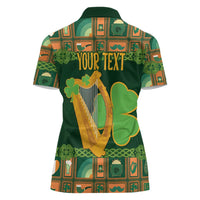 Personalized Ireland Christmas Women Polo Shirt Irish Harp With Lucky Shamrock - Wonder Print Shop