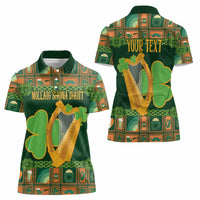 Personalized Ireland Christmas Women Polo Shirt Irish Harp With Lucky Shamrock - Wonder Print Shop