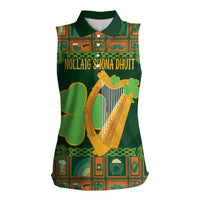 Personalized Ireland Christmas Women Sleeveless Polo Shirt Irish Harp With Lucky Shamrock - Wonder Print Shop