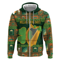 Personalized Ireland Christmas Zip Hoodie Irish Harp With Lucky Shamrock - Wonder Print Shop
