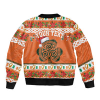 Personalized Ireland Christmas Bomber Jacket Irish Shamrock Celtic Nollaig Shona Dhuit - Wonder Print Shop
