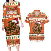 Personalized Ireland Christmas Couples Matching Long Sleeve Bodycon Dress and Hawaiian Shirt Irish Shamrock Celtic Nollaig Shona Dhuit - Wonder Print Shop
