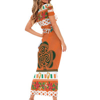 Personalized Ireland Christmas Short Sleeve Bodycon Dress Irish Shamrock Celtic Nollaig Shona Dhuit - Wonder Print Shop