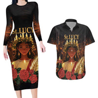 Happy St. Lucy Couples Matching Long Sleeve Bodycon Dress and Hawaiian Shirt Light of Christ - Wonder Print Shop