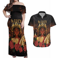 Happy St. Lucy Couples Matching Off Shoulder Maxi Dress and Hawaiian Shirt Light of Christ - Wonder Print Shop