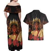 Happy St. Lucy Couples Matching Off Shoulder Maxi Dress and Hawaiian Shirt Light of Christ - Wonder Print Shop