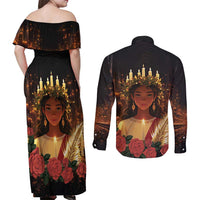 Happy St. Lucy Couples Matching Off Shoulder Maxi Dress and Long Sleeve Button Shirt Light of Christ - Wonder Print Shop