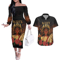 Happy St. Lucy Couples Matching Off The Shoulder Long Sleeve Dress and Hawaiian Shirt Light of Christ - Wonder Print Shop