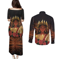 Happy St. Lucy Couples Matching Puletasi and Long Sleeve Button Shirt Light of Christ - Wonder Print Shop