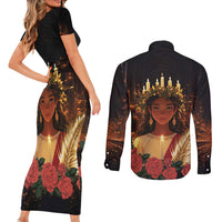 Happy St. Lucy Couples Matching Short Sleeve Bodycon Dress and Long Sleeve Button Shirt Light of Christ - Wonder Print Shop
