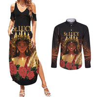 Happy St. Lucy Couples Matching Summer Maxi Dress and Long Sleeve Button Shirt Light of Christ - Wonder Print Shop