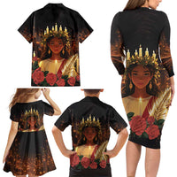 Happy St. Lucy Family Matching Long Sleeve Bodycon Dress and Hawaiian Shirt Light of Christ - Wonder Print Shop