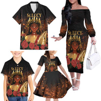 Happy St. Lucy Family Matching Off The Shoulder Long Sleeve Dress and Hawaiian Shirt Light of Christ - Wonder Print Shop