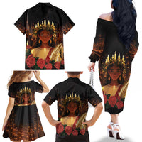 Happy St. Lucy Family Matching Off The Shoulder Long Sleeve Dress and Hawaiian Shirt Light of Christ - Wonder Print Shop