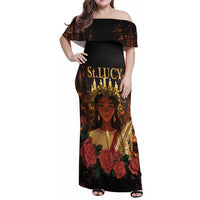 Happy St. Lucy Family Matching Off Shoulder Maxi Dress and Hawaiian Shirt Light of Christ - Wonder Print Shop