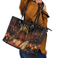 Happy St. Lucy Leather Tote Bag Light of Christ - Wonder Print Shop