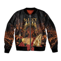 Happy St. Lucy Sleeve Zip Bomber Jacket Light of Christ - Wonder Print Shop