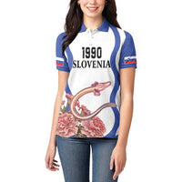 Custom Slovenia Independence Day Women Polo Shirt The Olm With Carnation Flowers - Wonder Print Shop