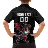 Custom Wales Rugby Kid Hawaiian Shirt Welsh Dragon Mascot Black Version - Wonder Print Shop