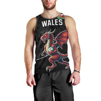 Custom Wales Rugby Men Tank Top Welsh Dragon Mascot Black Version - Wonder Print Shop
