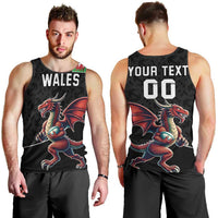 Custom Wales Rugby Men Tank Top Welsh Dragon Mascot Black Version - Wonder Print Shop