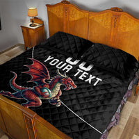 Custom Wales Rugby Quilt Bed Set Welsh Dragon Mascot Black Version - Wonder Print Shop