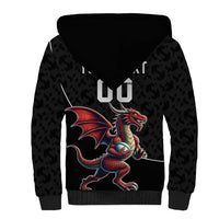 Custom Wales Rugby Sherpa Hoodie Welsh Dragon Mascot Black Version - Wonder Print Shop