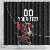 Custom Wales Rugby Shower Curtain Welsh Dragon Mascot Black Version - Wonder Print Shop