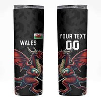 Custom Wales Rugby Skinny Tumbler Welsh Dragon Mascot Black Version - Wonder Print Shop