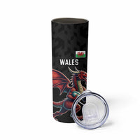 Custom Wales Rugby Skinny Tumbler Welsh Dragon Mascot Black Version - Wonder Print Shop