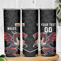 Custom Wales Rugby Skinny Tumbler Welsh Dragon Mascot Black Version - Wonder Print Shop