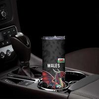 Custom Wales Rugby Skinny Tumbler Welsh Dragon Mascot Black Version - Wonder Print Shop