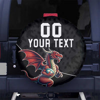 Custom Wales Rugby Spare Tire Cover Welsh Dragon Mascot Black Version - Wonder Print Shop