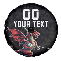 Custom Wales Rugby Spare Tire Cover Welsh Dragon Mascot Black Version - Wonder Print Shop