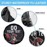 Custom Wales Rugby Spare Tire Cover Welsh Dragon Mascot Black Version - Wonder Print Shop