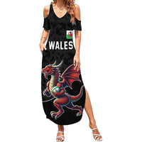 Custom Wales Rugby Summer Maxi Dress Welsh Dragon Mascot Black Version - Wonder Print Shop