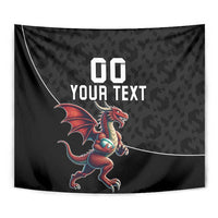 Custom Wales Rugby Tapestry Welsh Dragon Mascot Black Version - Wonder Print Shop