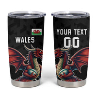 Custom Wales Rugby Tumbler Cup Welsh Dragon Mascot Black Version - Wonder Print Shop