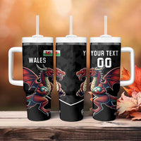 Custom Wales Rugby Tumbler With Handle Welsh Dragon Mascot Black Version - Wonder Print Shop