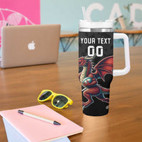 Custom Wales Rugby Tumbler With Handle Welsh Dragon Mascot Black Version - Wonder Print Shop