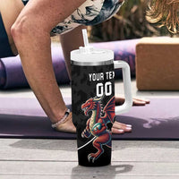 Custom Wales Rugby Tumbler With Handle Welsh Dragon Mascot Black Version - Wonder Print Shop