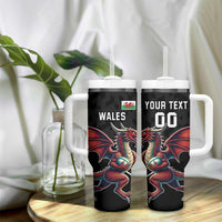 Custom Wales Rugby Tumbler With Handle Welsh Dragon Mascot Black Version - Wonder Print Shop