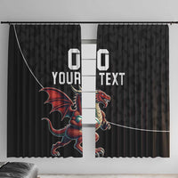 Custom Wales Rugby Window Curtain Welsh Dragon Mascot Black Version - Wonder Print Shop
