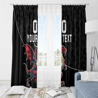Custom Wales Rugby Window Curtain Welsh Dragon Mascot Black Version - Wonder Print Shop