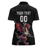 Custom Wales Rugby Women Polo Shirt Welsh Dragon Mascot Black Version - Wonder Print Shop