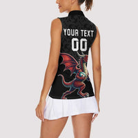 Custom Wales Rugby Women Sleeveless Polo Shirt Welsh Dragon Mascot Black Version - Wonder Print Shop