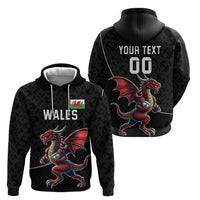 Custom Wales Rugby Zip Hoodie Welsh Dragon Mascot Black Version - Wonder Print Shop