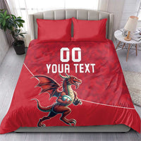 Custom Wales Rugby Bedding Set Welsh Dragon Mascot Red Version
