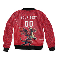 Custom Wales Rugby Sleeve Zip Bomber Jacket Welsh Dragon Mascot Red Version - Wonder Print Shop